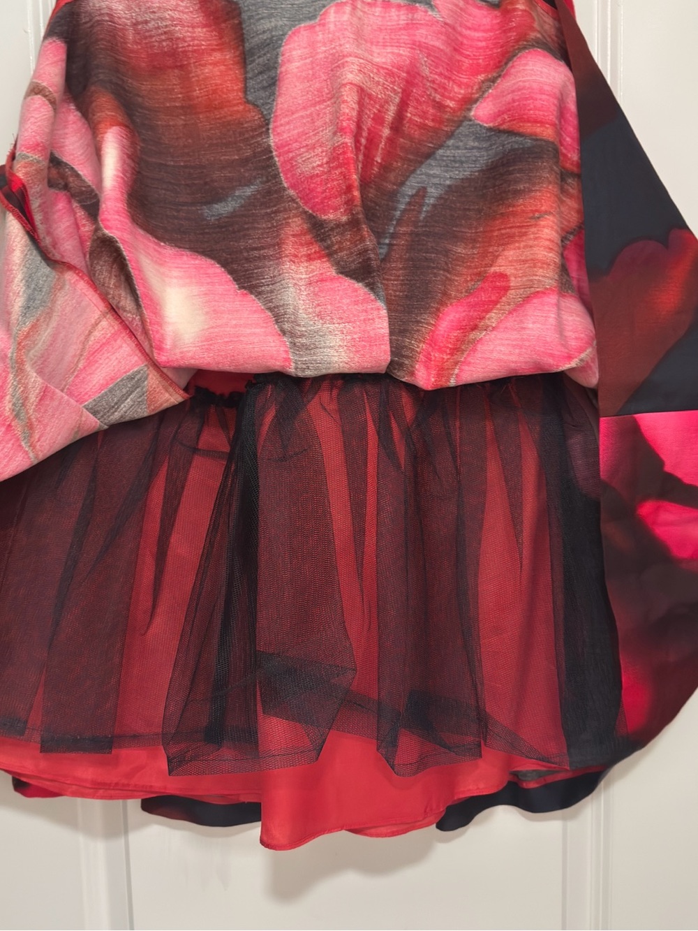 Tracy Reese Hope For Flowers Red/Black Floral Pleated Skirt W/Ruffled Hem Size 8 View 5
